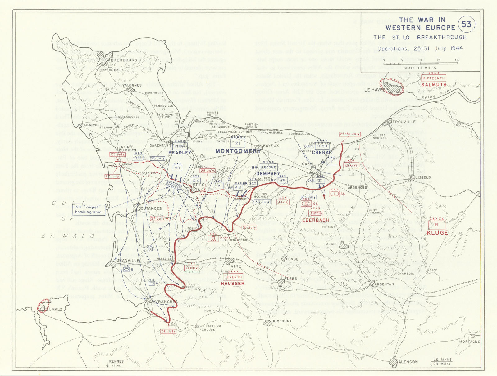 World War 2. Battle of Normandy. 25-31 July 1944 St. Lo Breakthrough 1959 map